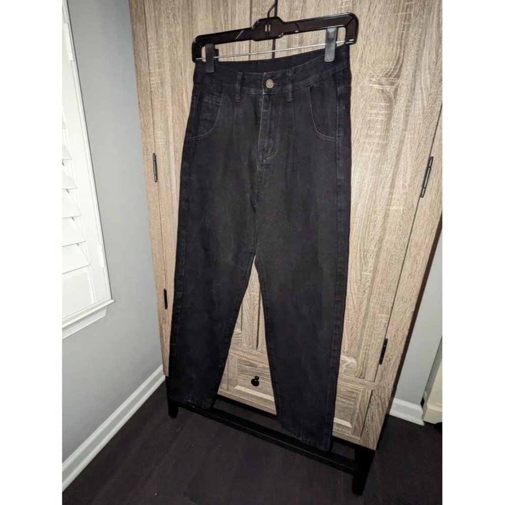 Genleck Colored Solid Tapered Straight Classic High Waisted Pleated Mom Denim